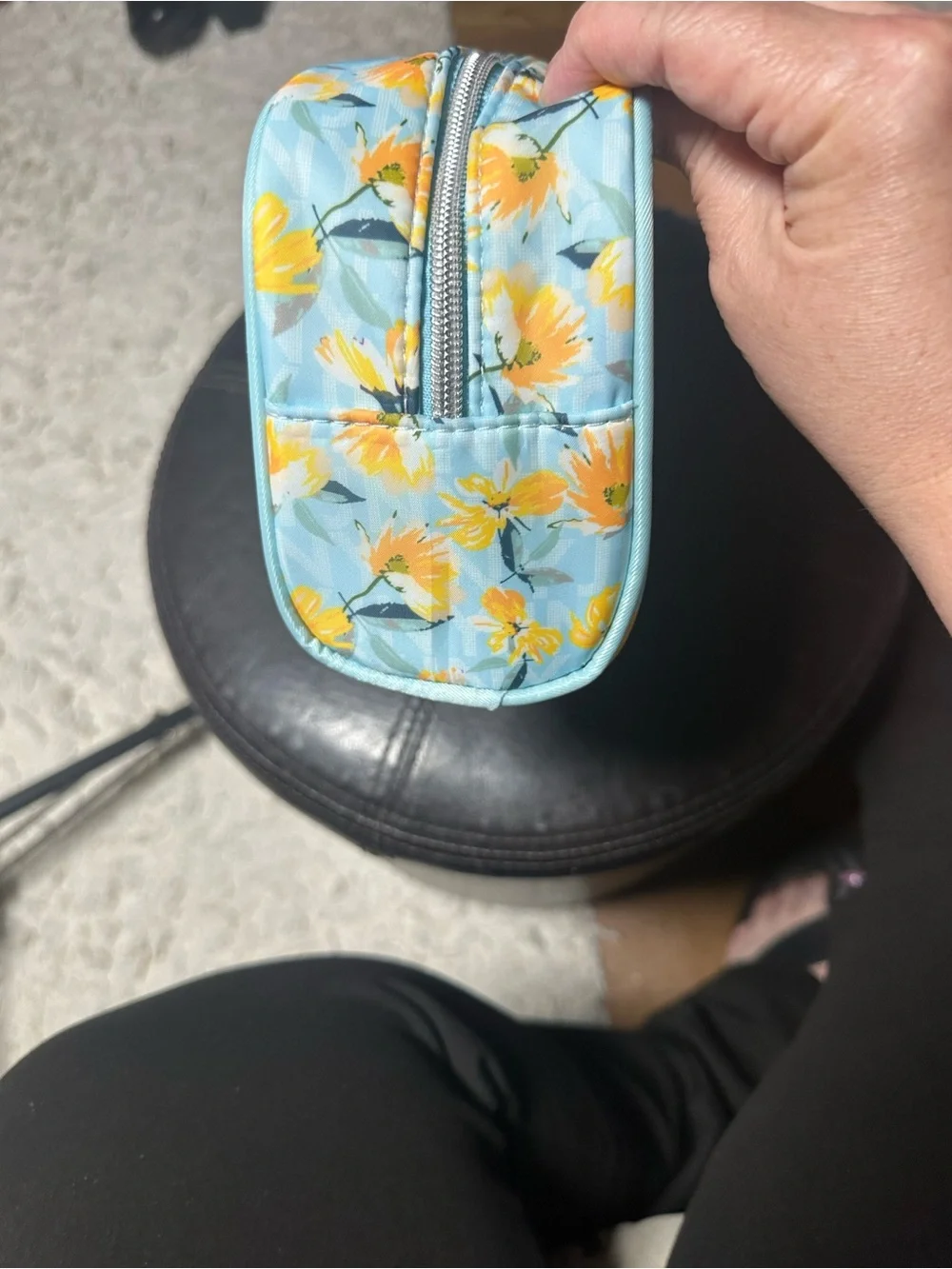 Jones New York Blue Floral Travel Cosmetic Pouch with Yellow Accents